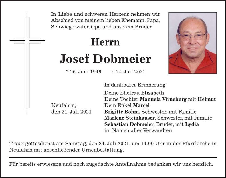 Traueranzeige Josef Dobmeier