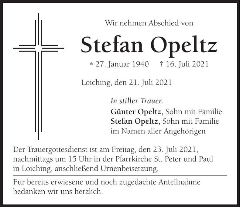 Traueranzeige Stefan Opeltz