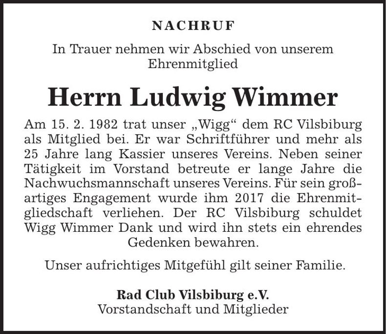 Traueranzeige Ludwig Wimmer