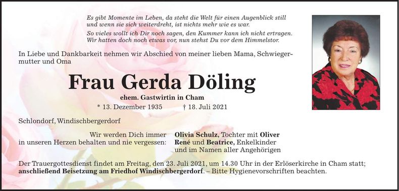 Traueranzeige Gerda Döling