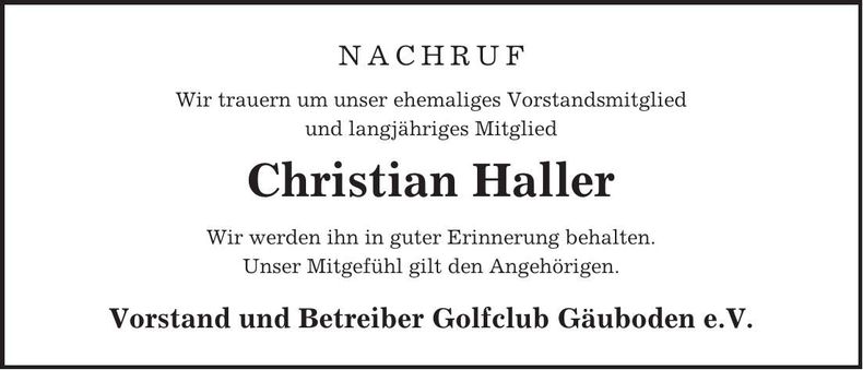 Traueranzeige Christian Haller