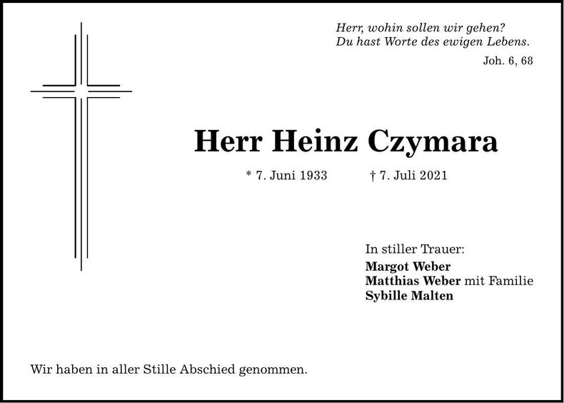 Traueranzeige Heinz Czymara