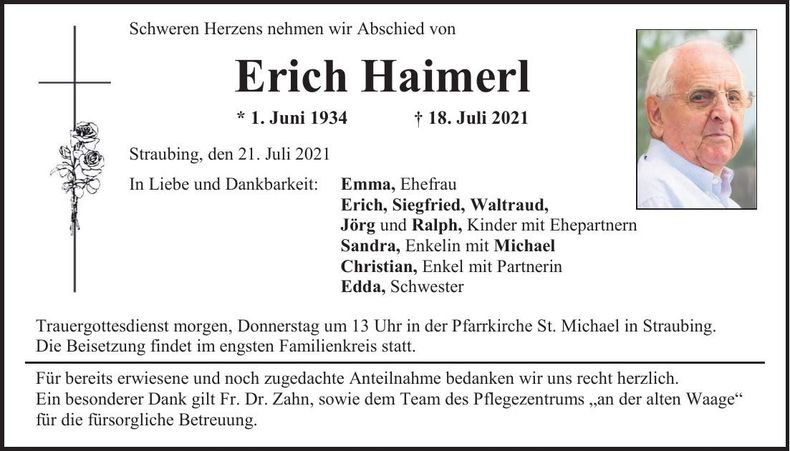 Traueranzeige Erich Haimerl