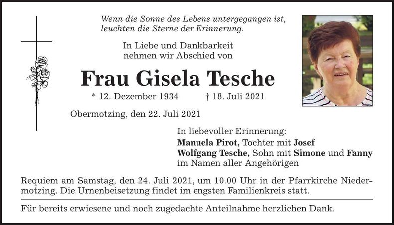 Traueranzeige Gisela Tesche