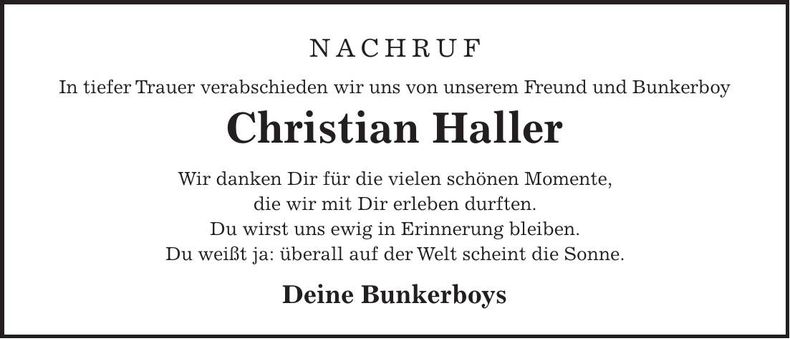 Traueranzeige Christian Haller