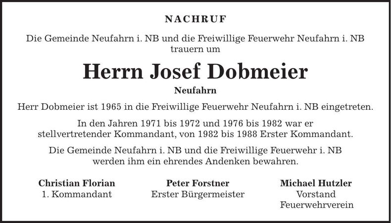 Traueranzeige Josef Dobmeier