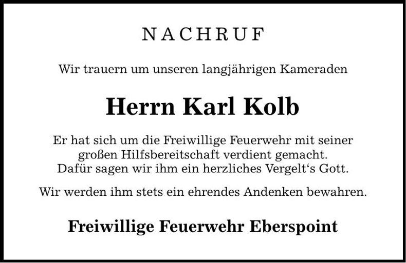 Traueranzeige Karl Kolb
