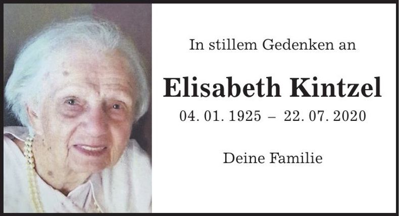 Traueranzeige Elisabeth Kintzel