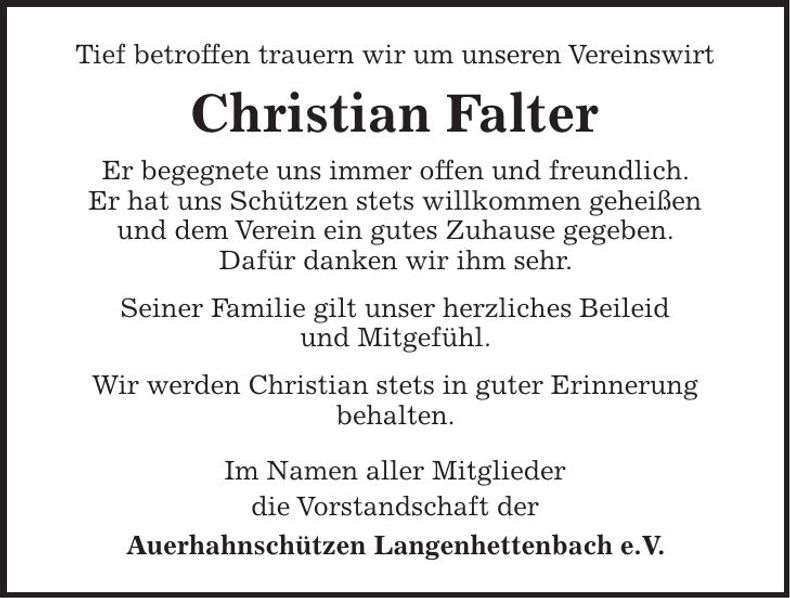 Traueranzeige Christian Falter