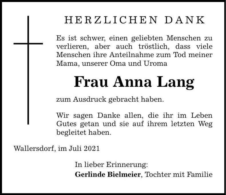 Traueranzeige Anna Lang