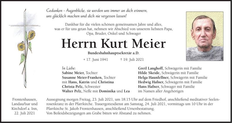 Traueranzeige Kurt Meier