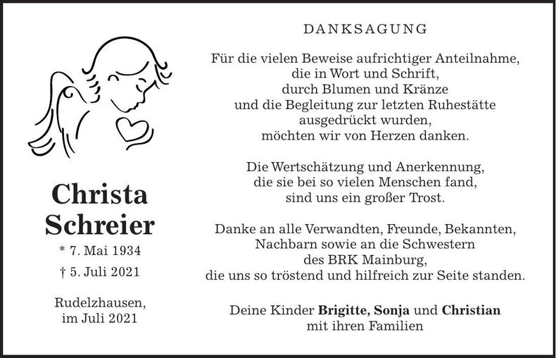 Traueranzeige Christa Schreier
