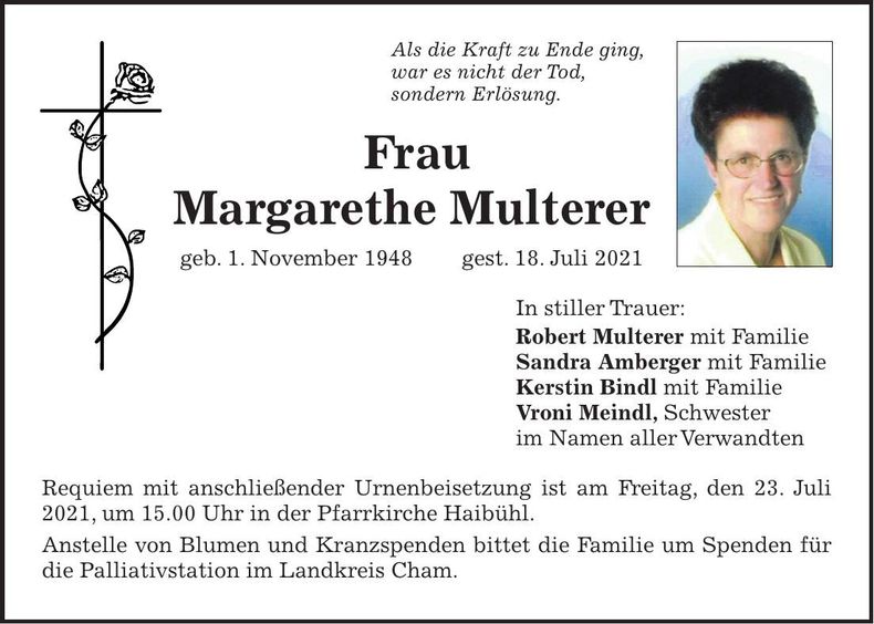 Traueranzeige Margarethe Multerer