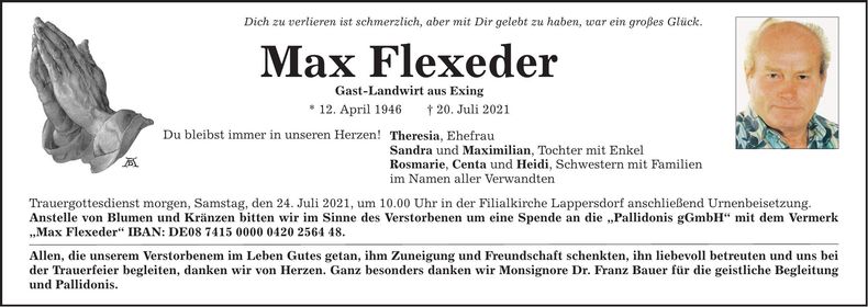 Traueranzeige Max Flexeder
