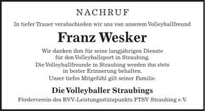 Traueranzeige Franz Wesker
