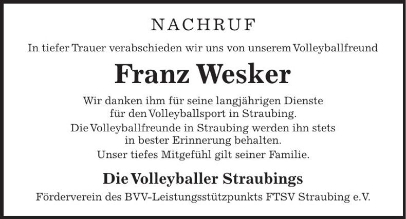 Traueranzeige Franz Wesker