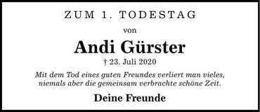 Traueranzeige Andi Gürster