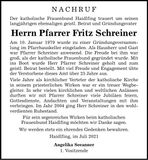 Traueranzeige Fritz Schreiner