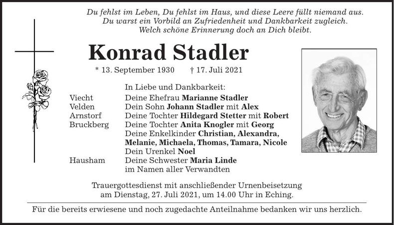 Traueranzeige Konrad Stadler