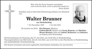 Traueranzeige Walter Brunner