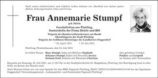 Traueranzeige Annemarie Stumpf
