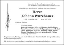 Traueranzeige Johann Würzbauer