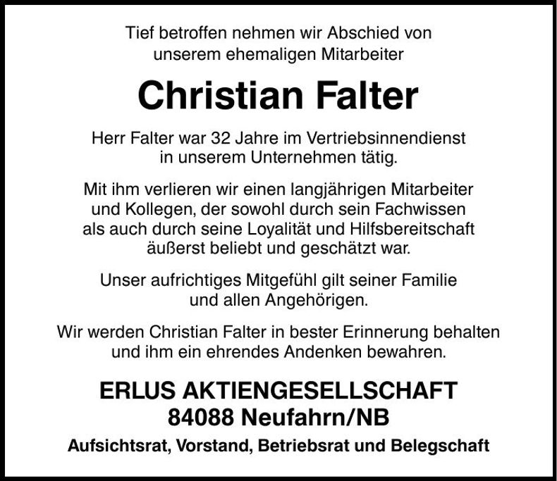 Traueranzeige Christian Falter
