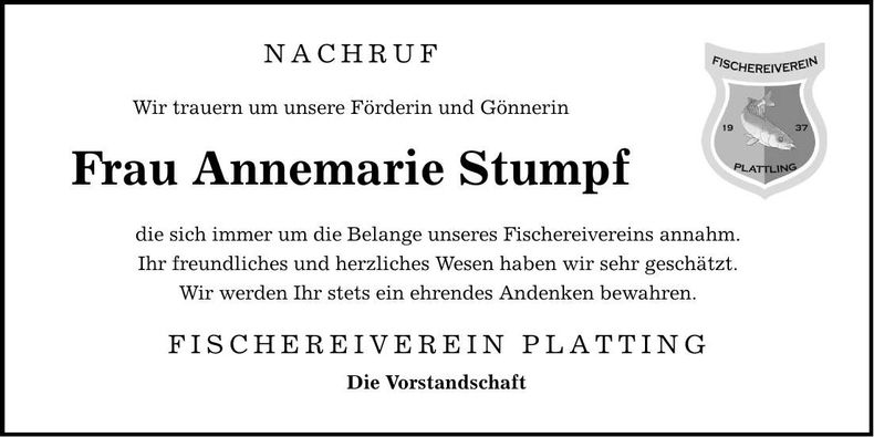 Traueranzeige Annemarie Stumpf