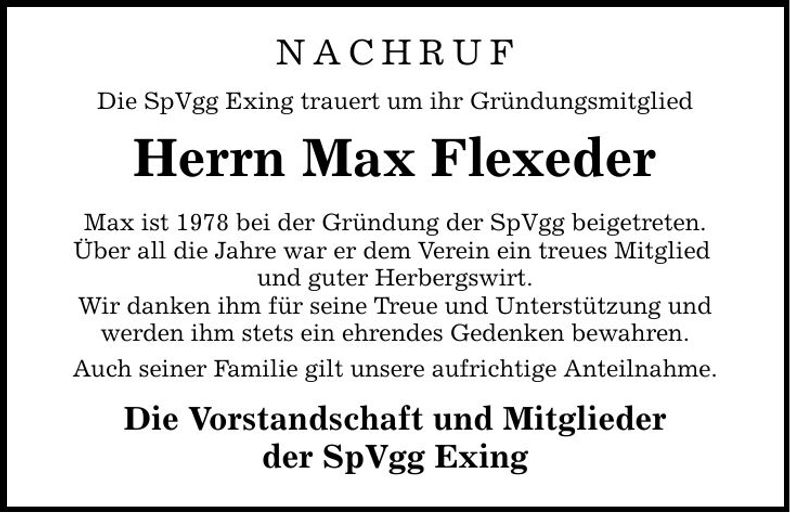 Traueranzeige Maximilian Flexeder