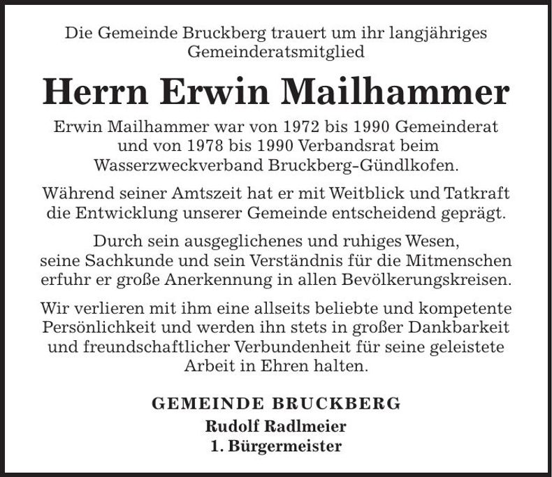 Traueranzeige Erwin Mailhammer