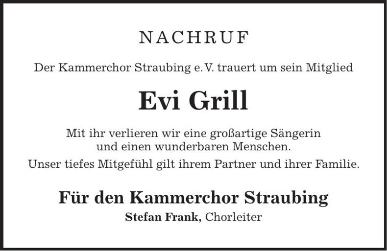 Traueranzeige Evi Grill