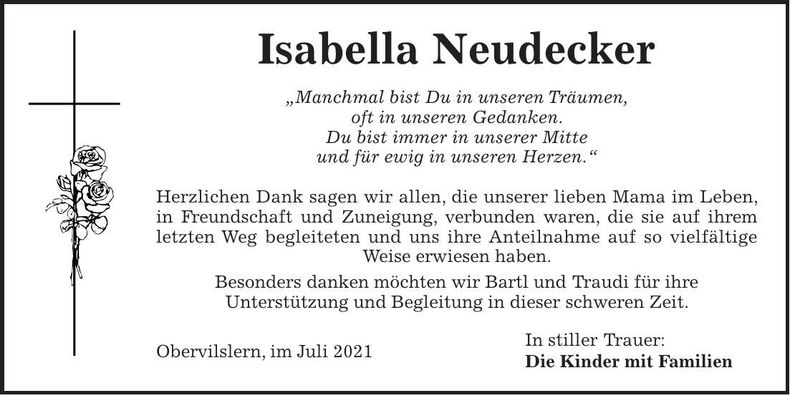 Traueranzeige Isabella Neudecker