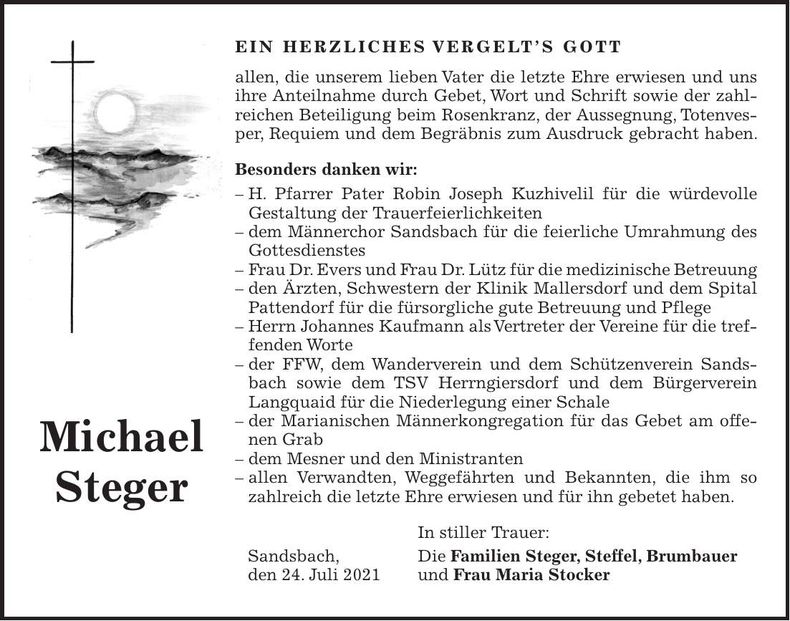 Traueranzeige Michael Steger