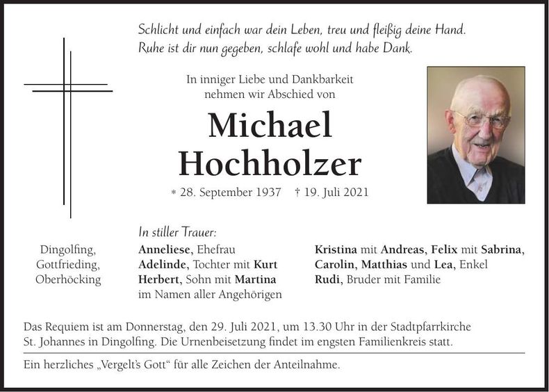 Traueranzeige Michael Hochholzer