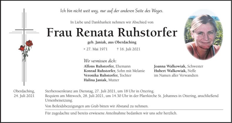 Traueranzeige Renata Ruhstorfer