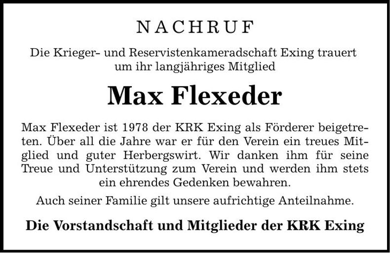 Traueranzeige Maximilian Flexeder