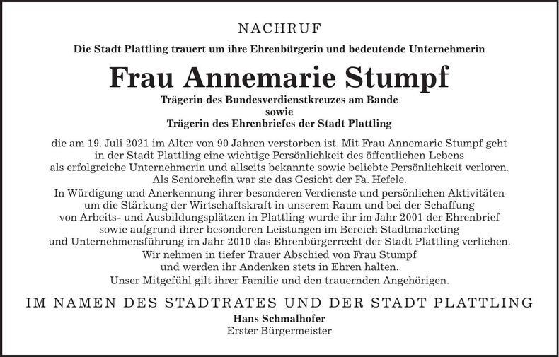 Traueranzeige Annemarie Stumpf