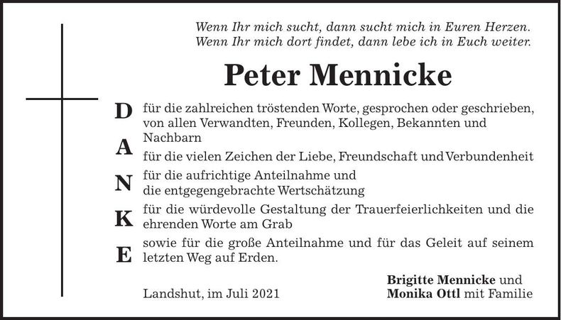 Traueranzeige Peter Mennicke