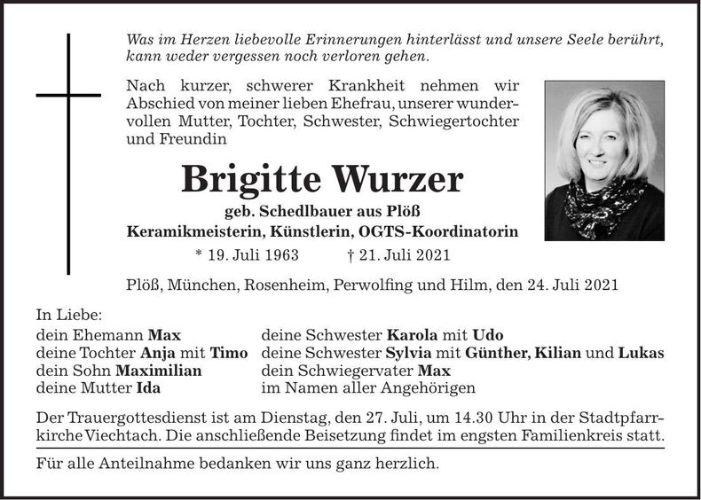Traueranzeige Brigitte Wurzer