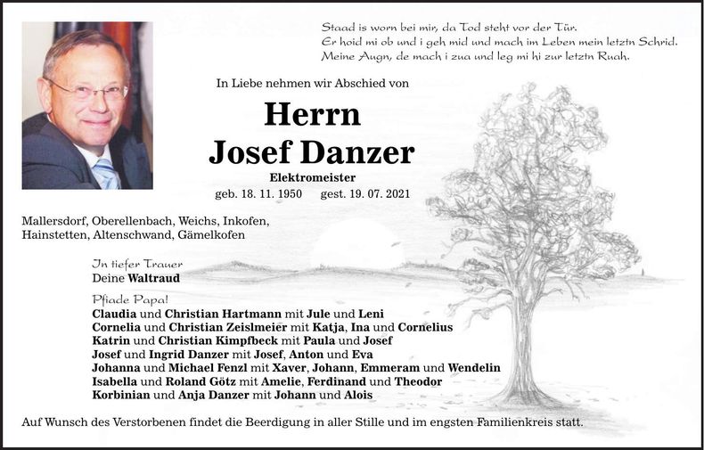 Traueranzeige Josef Danzer