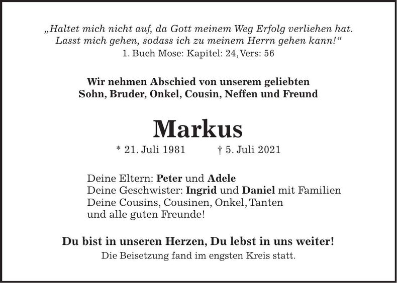 Traueranzeige Markus 