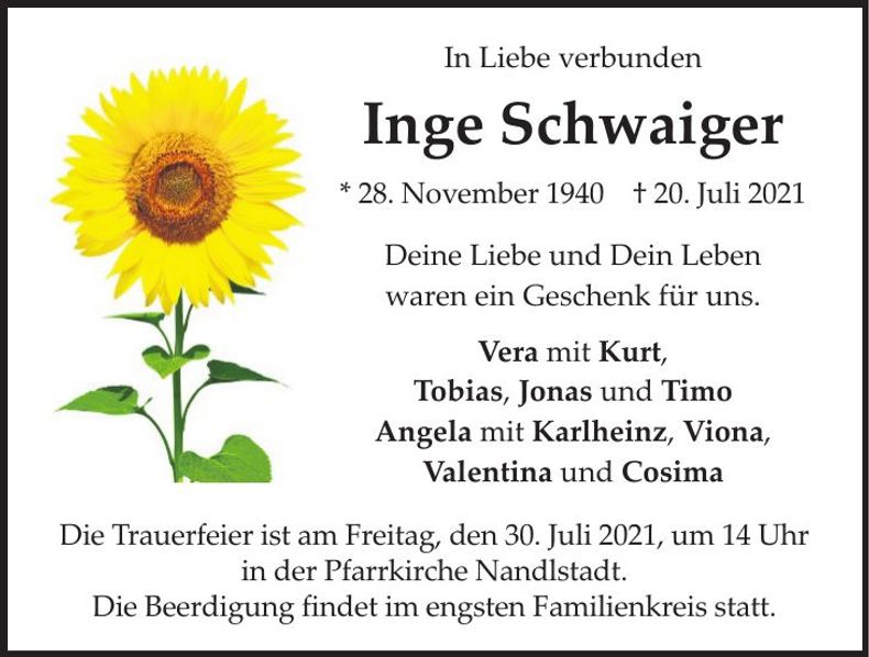 Traueranzeige Inge Schwaiger