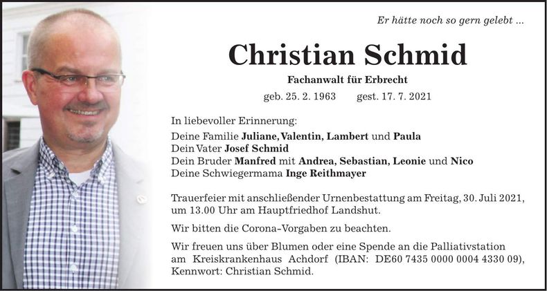 Traueranzeige Christian Schmid