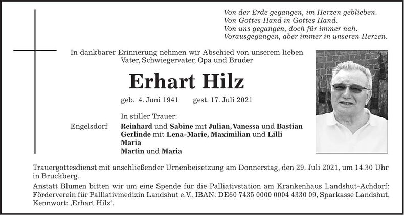 Traueranzeige Erhart Hilz