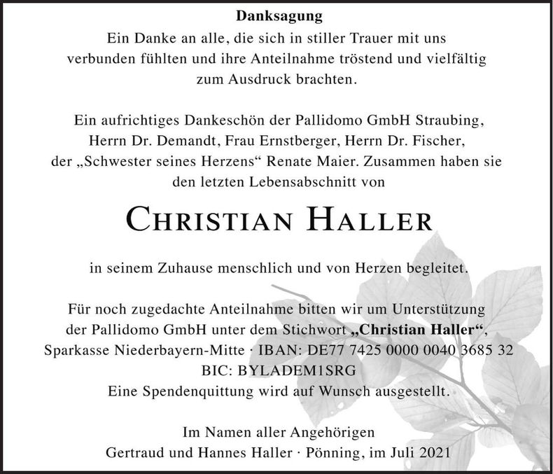 Traueranzeige Christian Haller