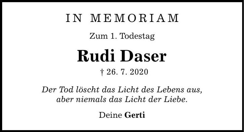 Traueranzeige Rudi Daser