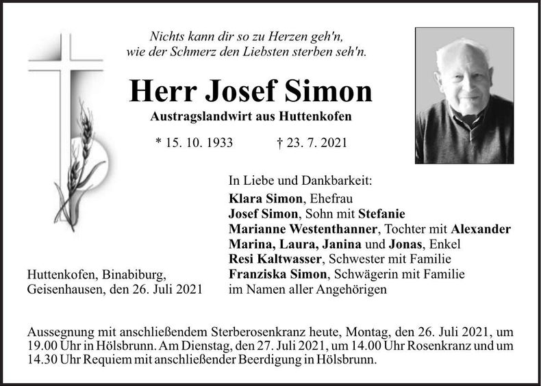 Traueranzeige Josef Simon