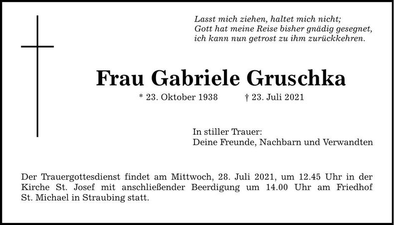 Traueranzeige Gabriele Gruschka