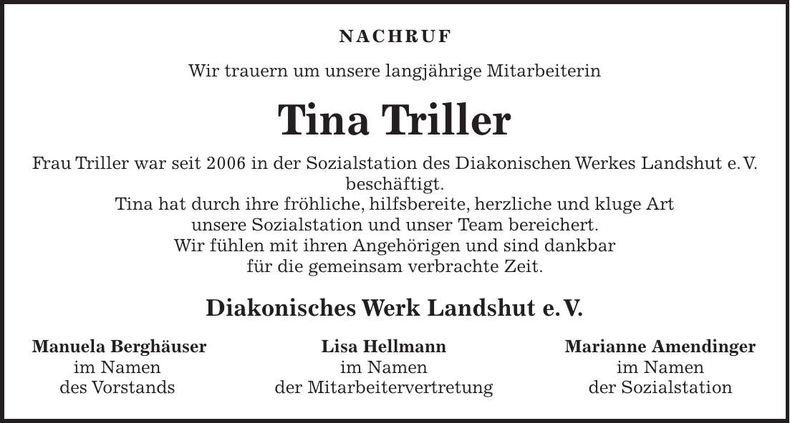 Traueranzeige Tina Triller