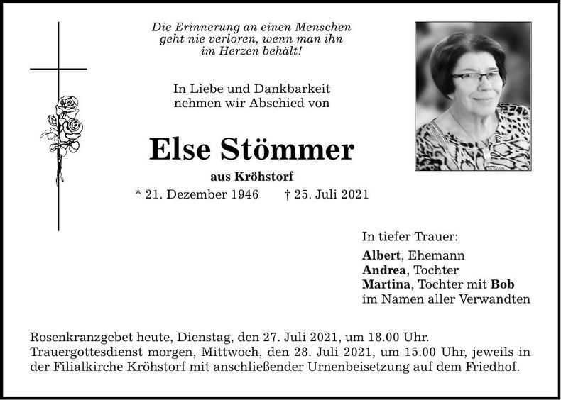 Traueranzeige Else Stömmer